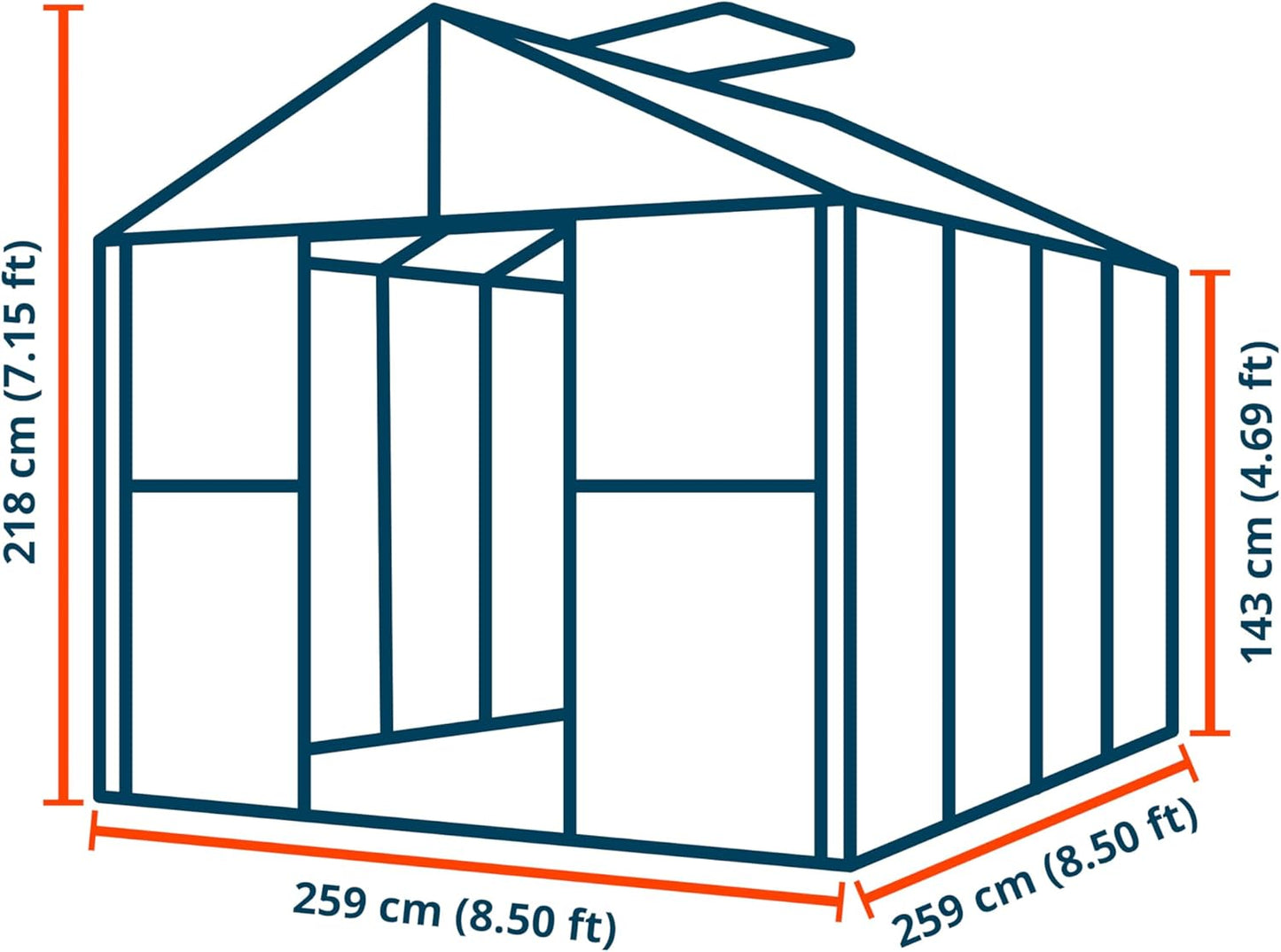 Greenhouse Saphir 4 Aluminum Frame 8.5 x 8.5 ft with Approx. 8 mm Polycarbonate Panels