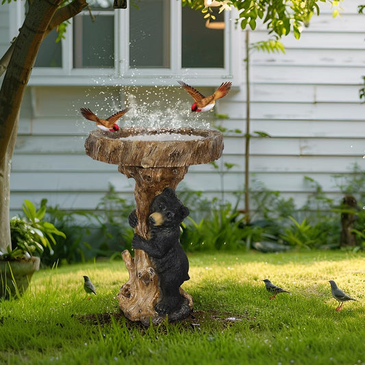 23.6”Tall Resin fiber Outdoor Bird Baths for Garden - Standing Birdbath, Woodland Tree Trunk Decoration Yard Statue，Pedestal Birdbaths, Garden, Patio, Lawn, Backyard (24inch)