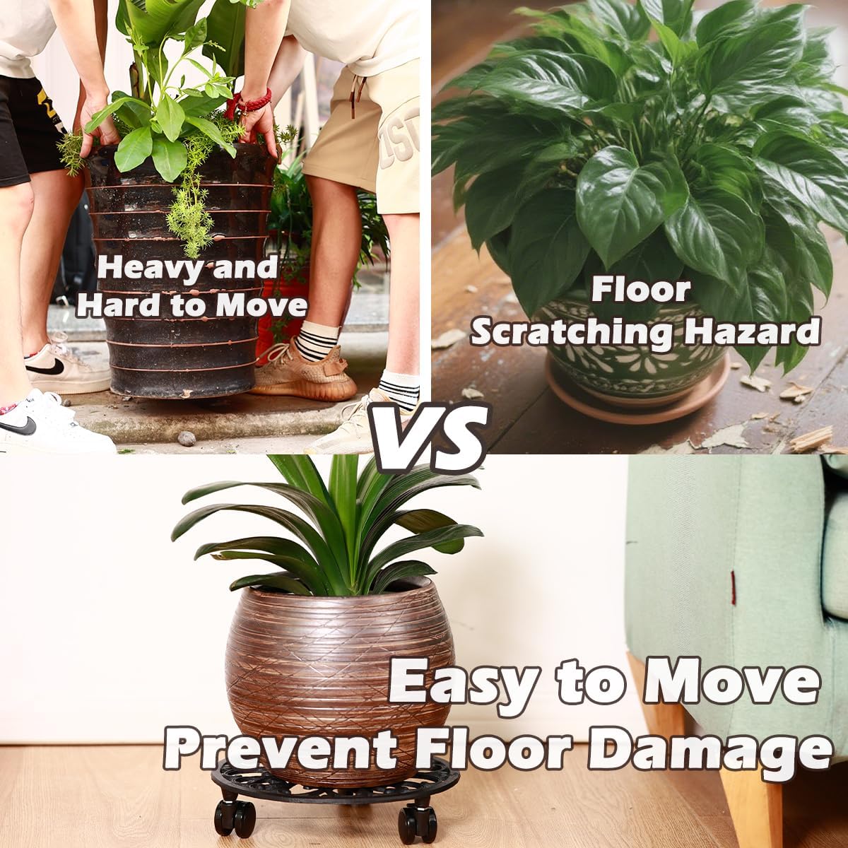 11 Inch Rolling Plant Stand with Wheels Wrought Iron Rolling Plant Stand with Casters Heavy Duty for Indoor Plants Rollers with Plant Saucers, Metal Round Plant Dolly 1 Pack