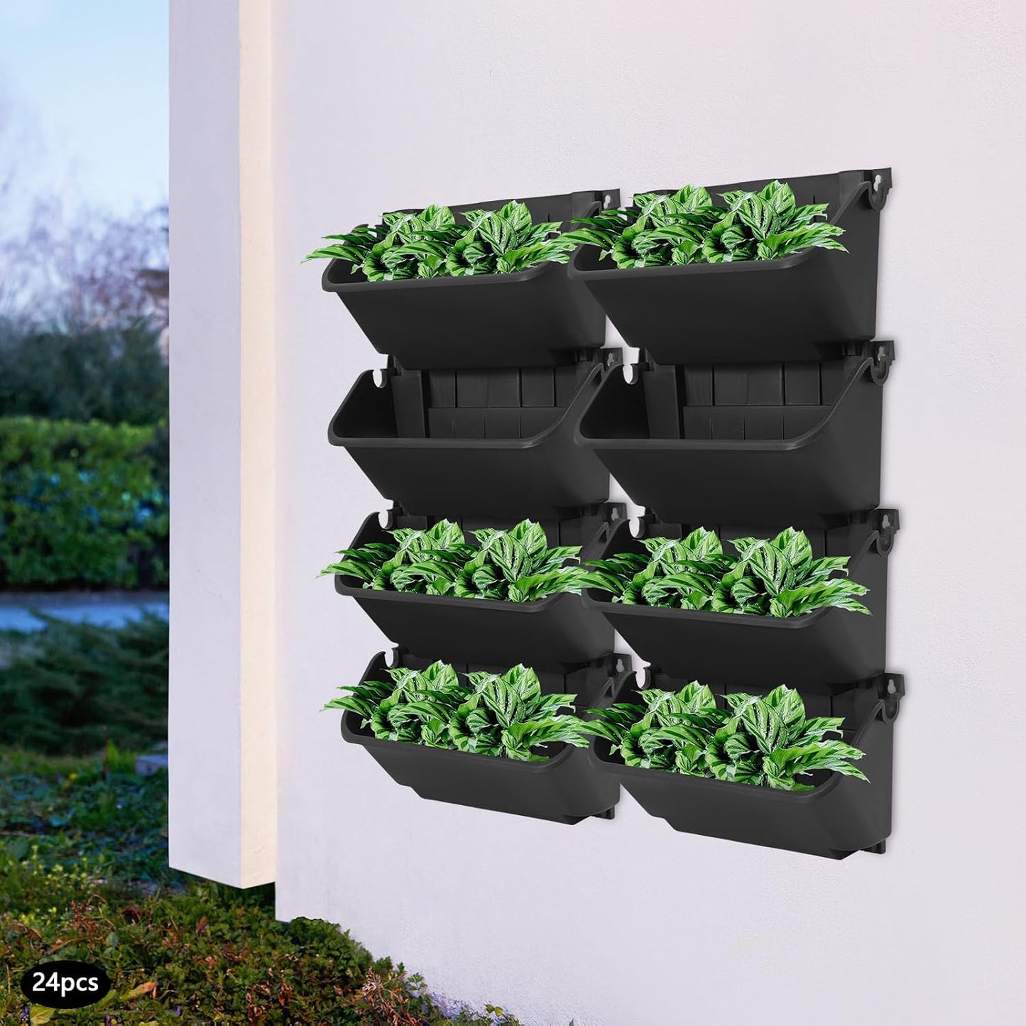 24-Pot Vertical Wall Planter, Self-Watering Stackable Planters for Indoor & Outdoor Use, Perfect for Herbs, Flowers & Vegetables (24, Black)