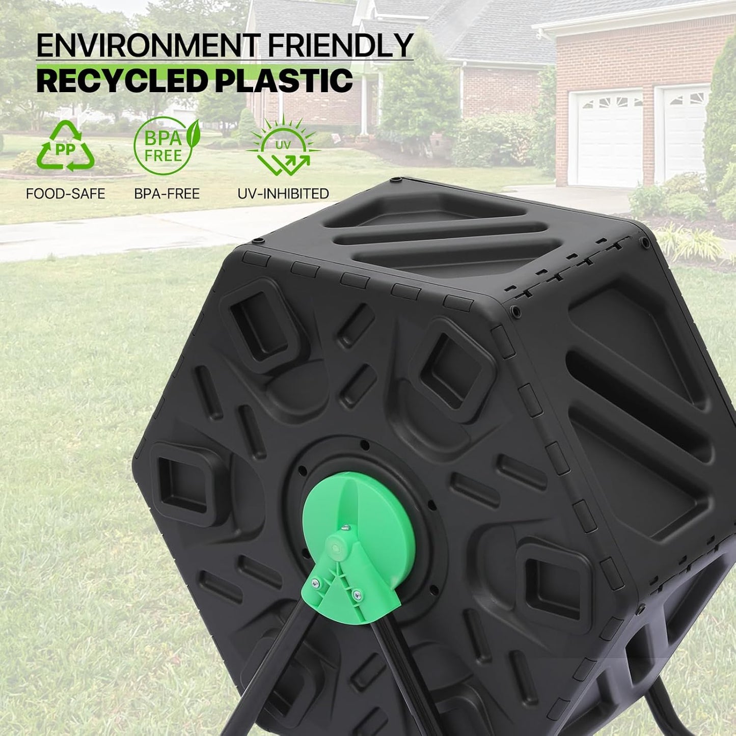 Magshion 1 x 17 Gal Outside Chamber Compost Tumbler from BPA Free Material, Outdoor All-Season Fast-Working High Volume Composter Tumbling Bin, Sliding Door