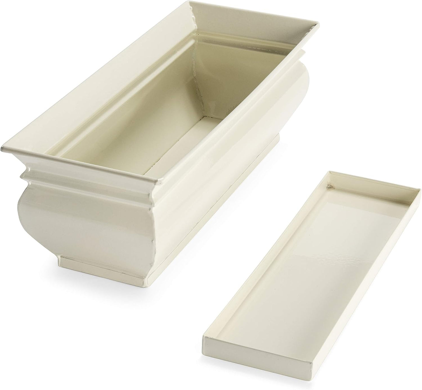 H Potter Herb Pots Indoor Planters with Drainage and Tray White Succulent Planter Window Sill Box Large Rectangular Outdoor Kitchen Flower Pot Garden Succulents Plants Ivory (2)