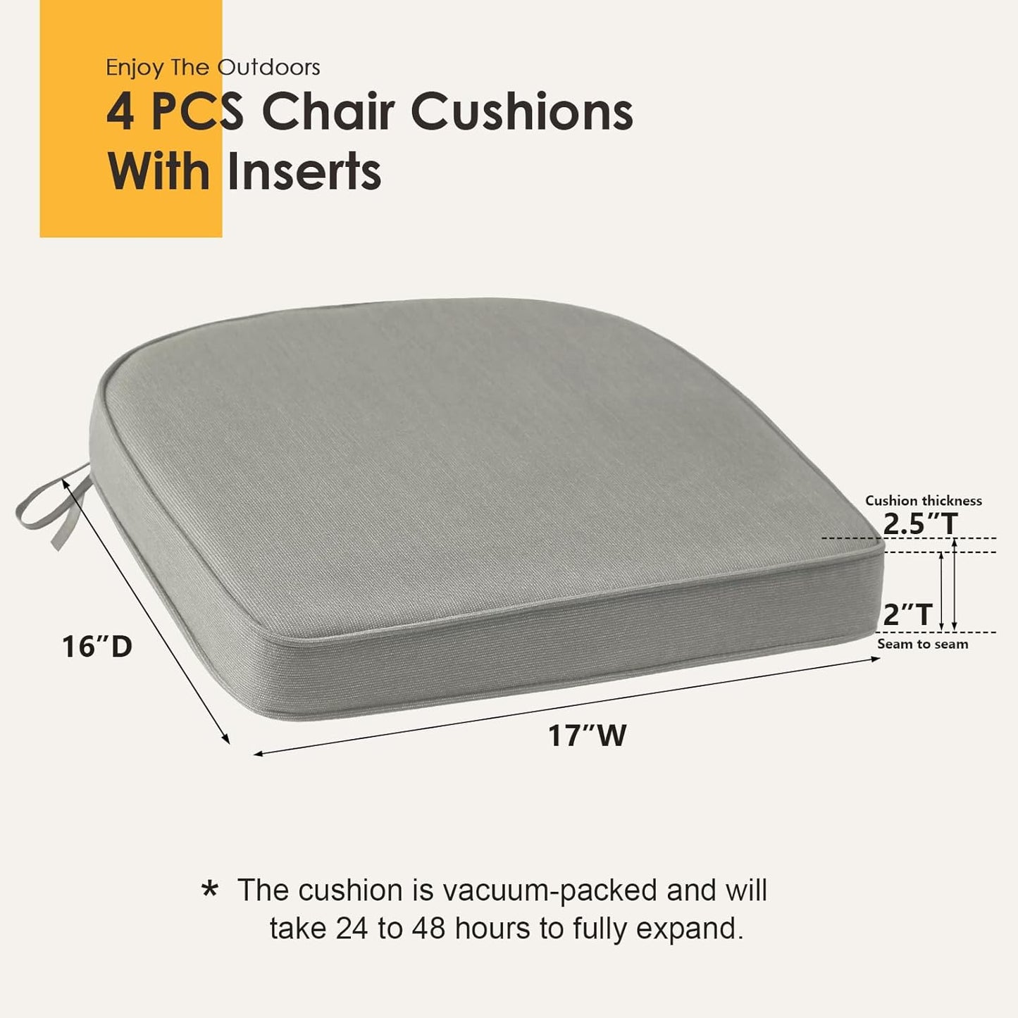 Outdoor Sunbrella Round Corner Seat Cushion, 17"x16"x2", Set of 4, Non Slip Seat Cushion Pads with Removable Cover for Patio Furniture, Garden Yard Lawn, Specrtum Pebble