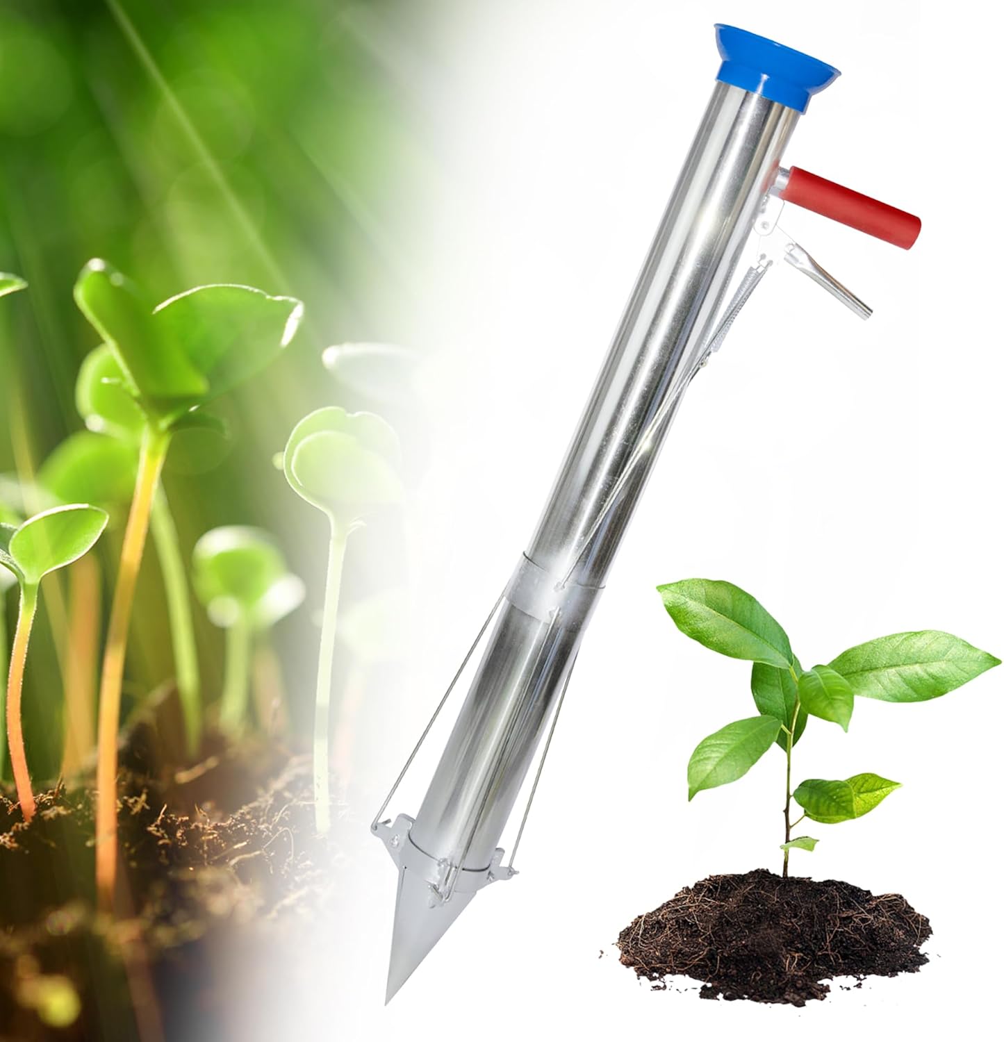 AIWFL Seedling Transplanter Long Handled Bulb Planter Tools Vegetable Young Plant Manual Plant Transplanter Stainless Steel Planting Garden Tools