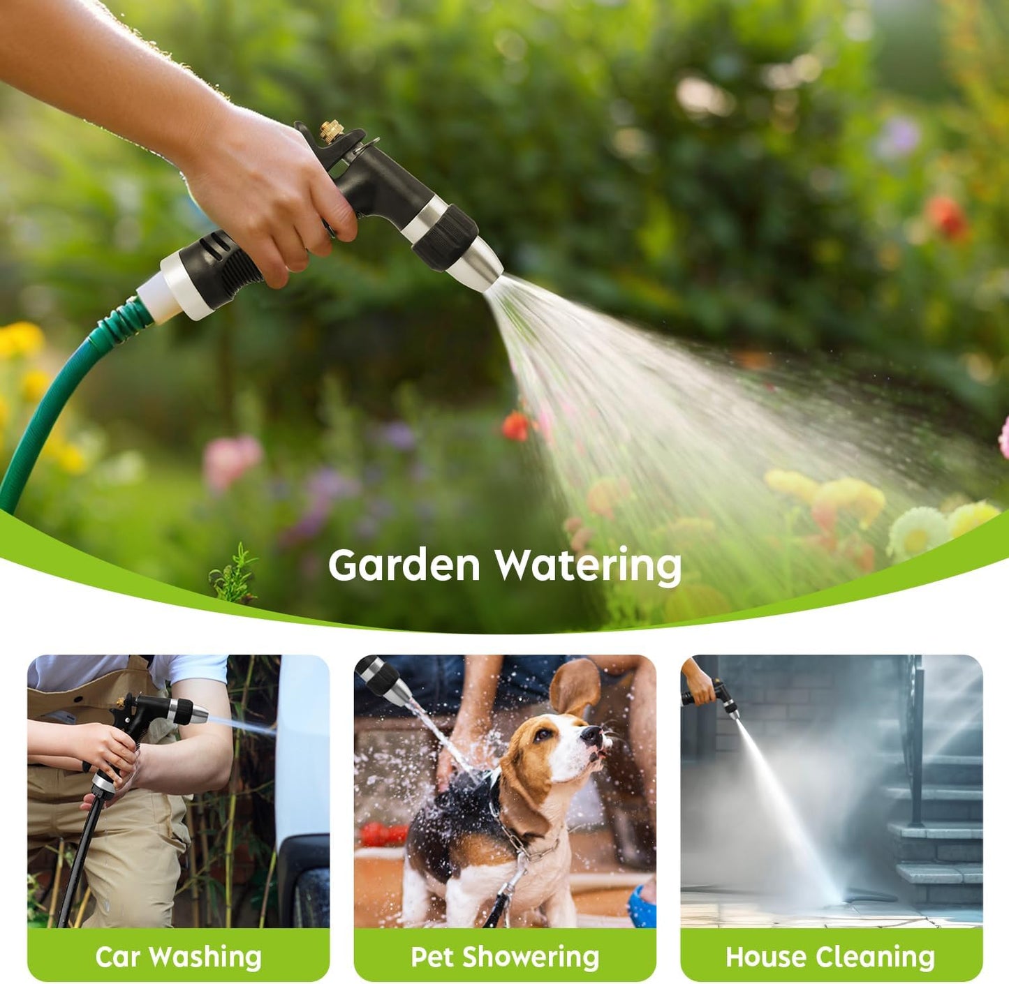 Grip Strength Adjustable Handheld Hose Nozzle, Adjustable Water Nozzle Spray with High Pressure for Watering Plants and Lawn, Car Washing, Patio and Pet Washing.