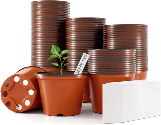 100 Pcs Plant Nursery Pots, 4 Inch Small Plant Seedling Pots with Labels Plastic Plant Flower Pots with Drainage Holes Indoor Outdoor for Succulent Cutting Transplanting
