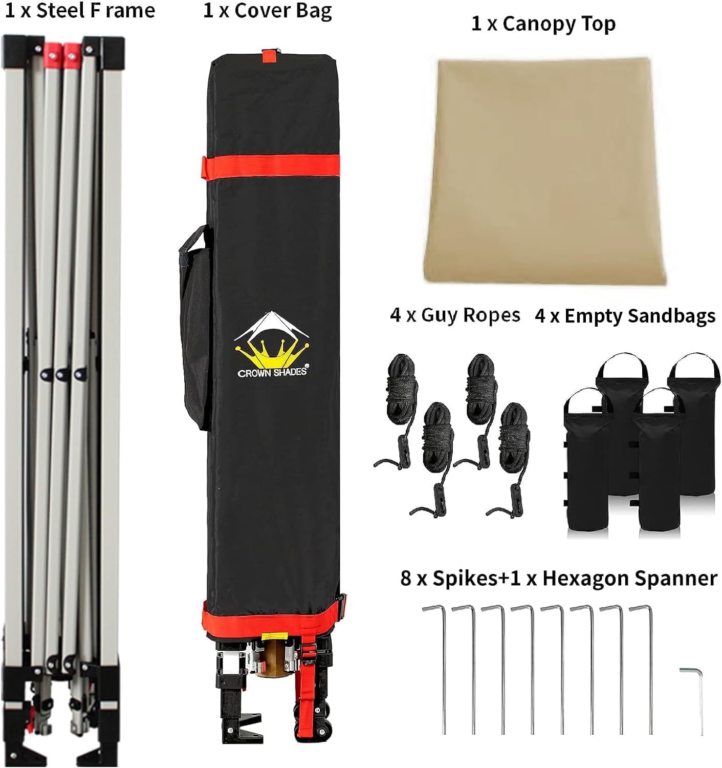 CROWN SHADES 10x10 Pop Up Canopy, Patented Center Lock One Push Tent Canopy, Newly Designed Storage Bag, 8 Stakes, 4 Ropes, Beige