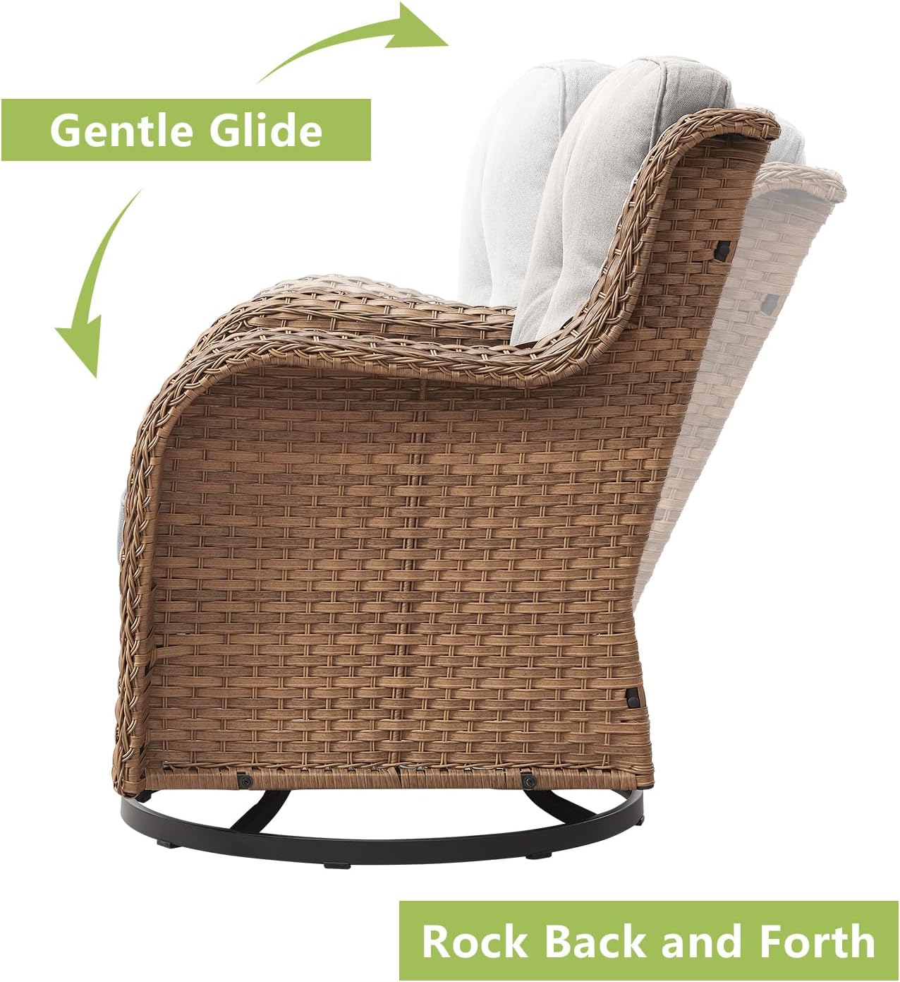 Outdoor Wicker Patio Furniture Set - 5 Piece Rattan Patio Conversation Set with 2 Rocking Swivel Chairs,2 Ottomans and 1 Sofa for Porch Deck Backyard Garden(Yellow/Beige)