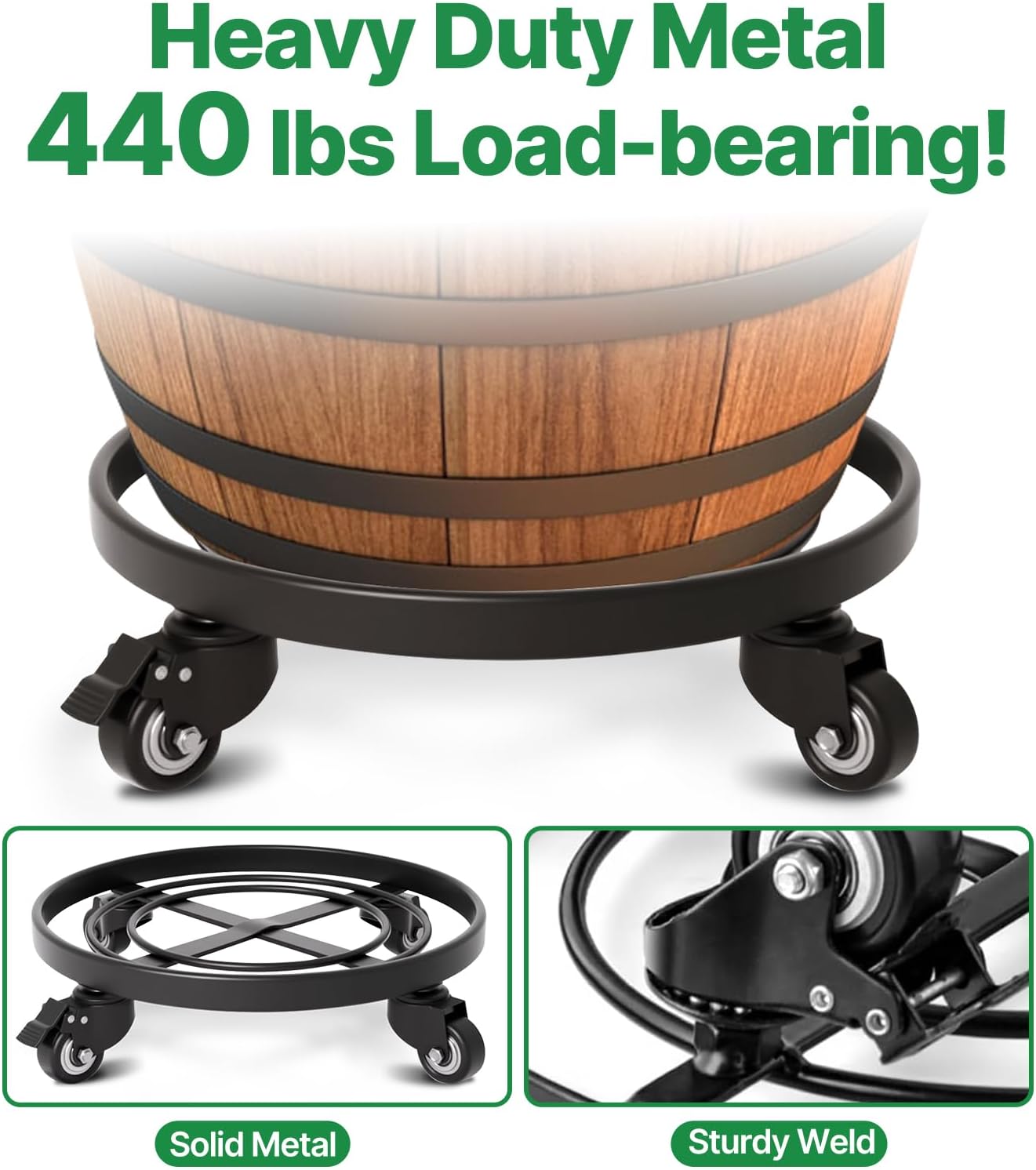 AMAGABELI GARDEN & HOME Plant Caddy with Wheels Heavy Duty 14“ 2 Pack Rolling Plant Stand Plant Dolly Iron Wheeled Lockable Casters Round Pot Mover Rollers Indoor Outdoor Planter Trolley Metal