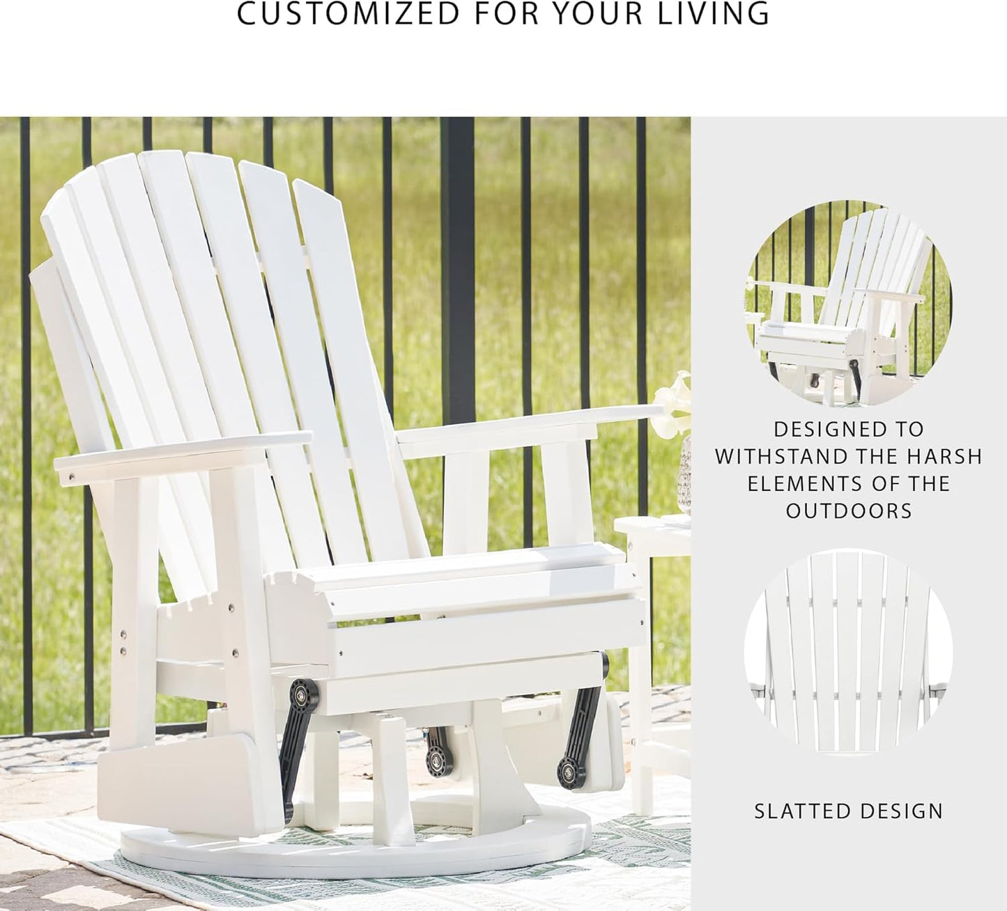Signature Design by Ashley Hyland Wave Casual Weather Resistant HDPE Outdoor Swivel Glider Chair, White