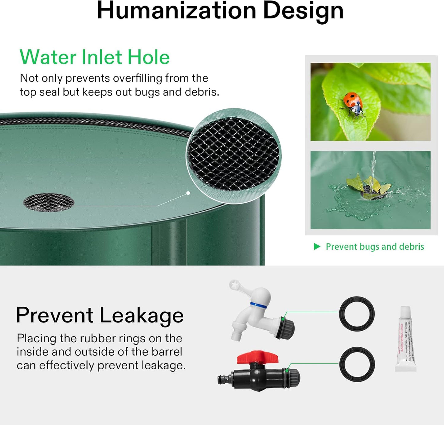 VIVOSUN Collapsible Rain Barrel, 100 Gallon Water Storage Tank with 1000D Oxford Cloth, Portable Rain Collection System Includes Two Spigots and Overflow Kit, Green