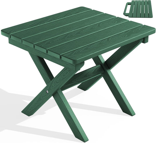 SERWALL Portable Folding Outdoor Side Table - Adirondack Style, HDPE Material, No Assembly Required, Outside End Table for Patio, Porch, Deck, Pool, Green