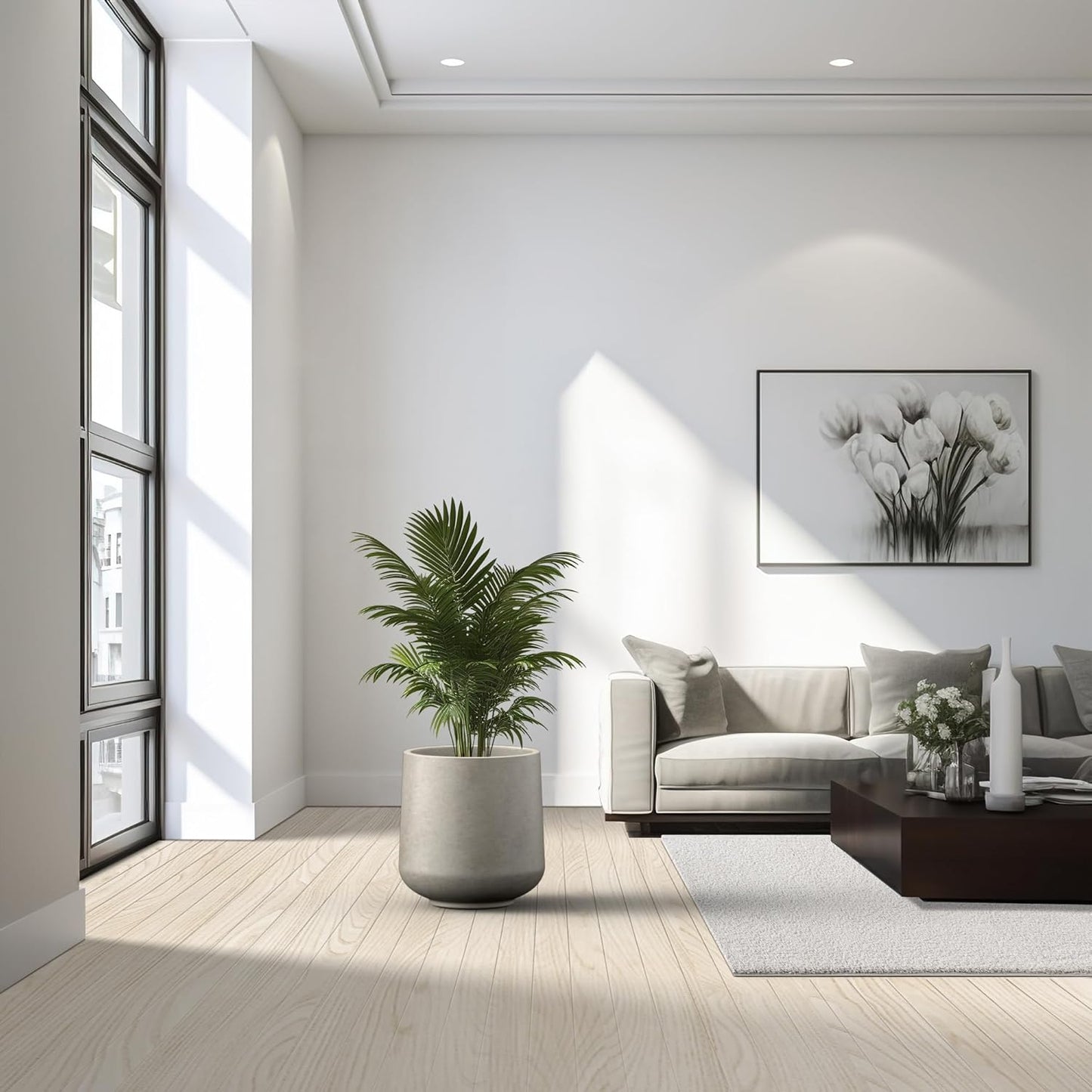 Kante 15.3" Dia Round Concrete Planter, Outdoor Indoor Large Plant Pots Containers with Drainage Hole and Rubber Plug for Home Garden Patio, Buff Concrete