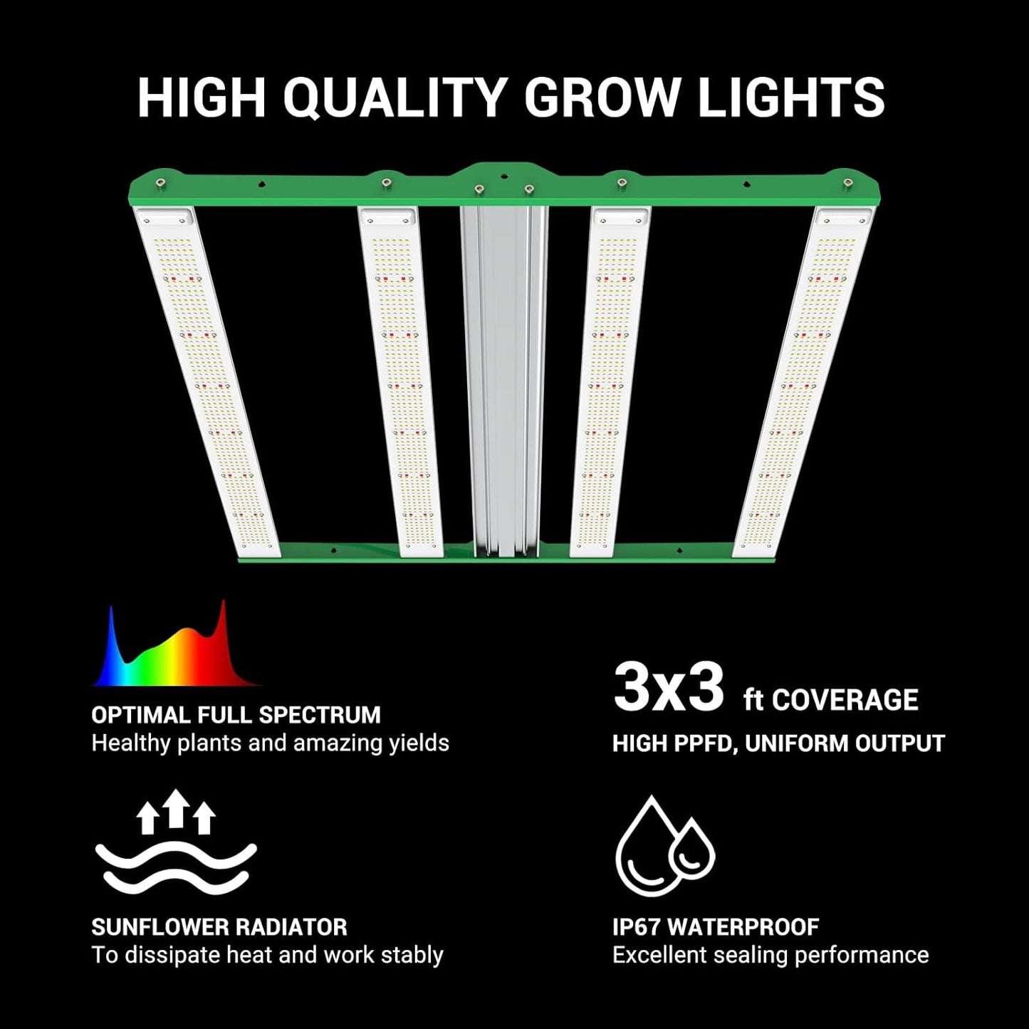 RDJ Bouns 2023 Fresh LE4200 400W LED Grow Light for 3x3 Tent - Wide Body 4 Bar Full Spectrum Daisy Chain Dimmable Ideal for Indoor Growers