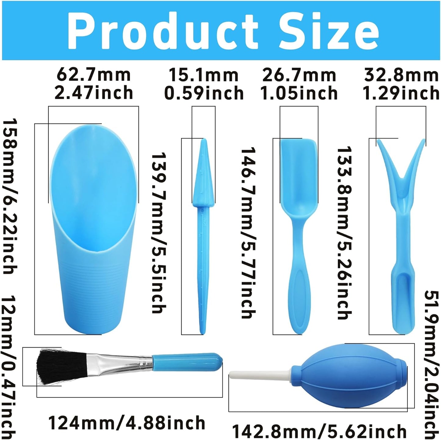 6Pcs Mini Succulent Tools Set, Garden Hand Tools Kit for Indoor Plant Care, Succulent Bonsai Miniature Garden Tool Set, Small Gardening Tools for Transplanting Digging Planting, Blue