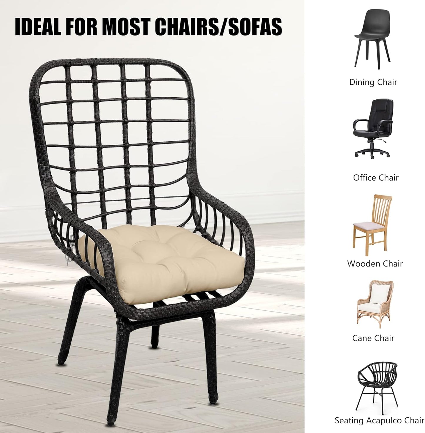 RACE LEAF 4 Pack 17x17 Inch Patio Chair Cushions, Thickened Seat Cushions Waterproof Stain Resistant with Non-Slip Ties (Khaki)