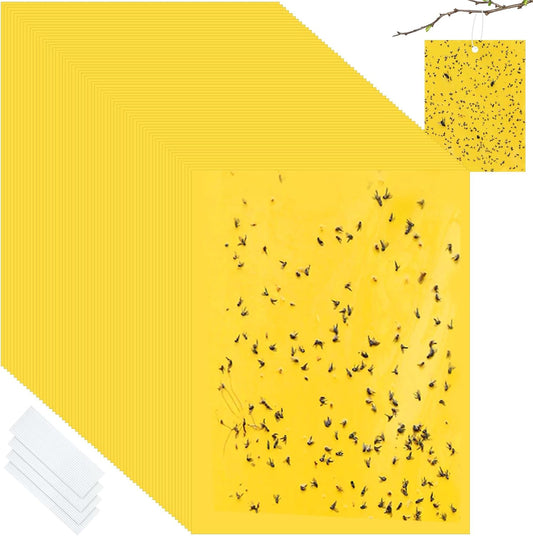 Qualirey 50 Pcs 6 x 8 Inch Sticky Traps for Plant Double Sided Sticky Trap for Gnats with Twist Ties Fly Traps for Fruit Insect Fungus Bugs Indoor Outdoor (Yellow)
