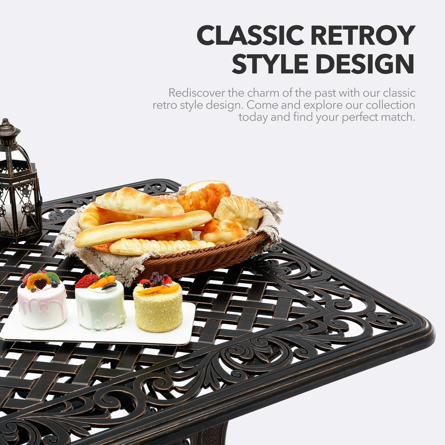 𝐀𝐢𝐥𝐢𝐬𝐦𝐚𝐢𝐥 59” Patio Outdoor Dining Table for 6, Cast Aluminum Rectangle Patio Dining Table Weather Resistant with 2" Umbrella Hole for Patio Deck Garden (Bronze, 59" Classic Table)