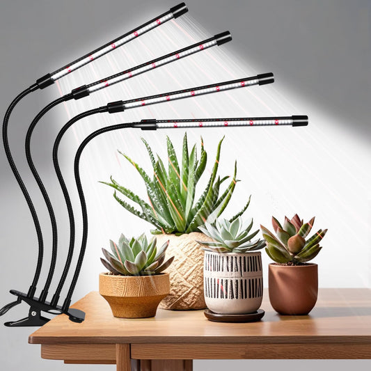 Black Clip Grow Lights for Indoor Plants, 168 Full Spectrum LEDs Clip Plant Growing Lamps with Flexible Gooseneck and 4/8/12/18H Timer, 3 Spectral Modes, 10 Dimmable Levels (4 Head 1 Pack)
