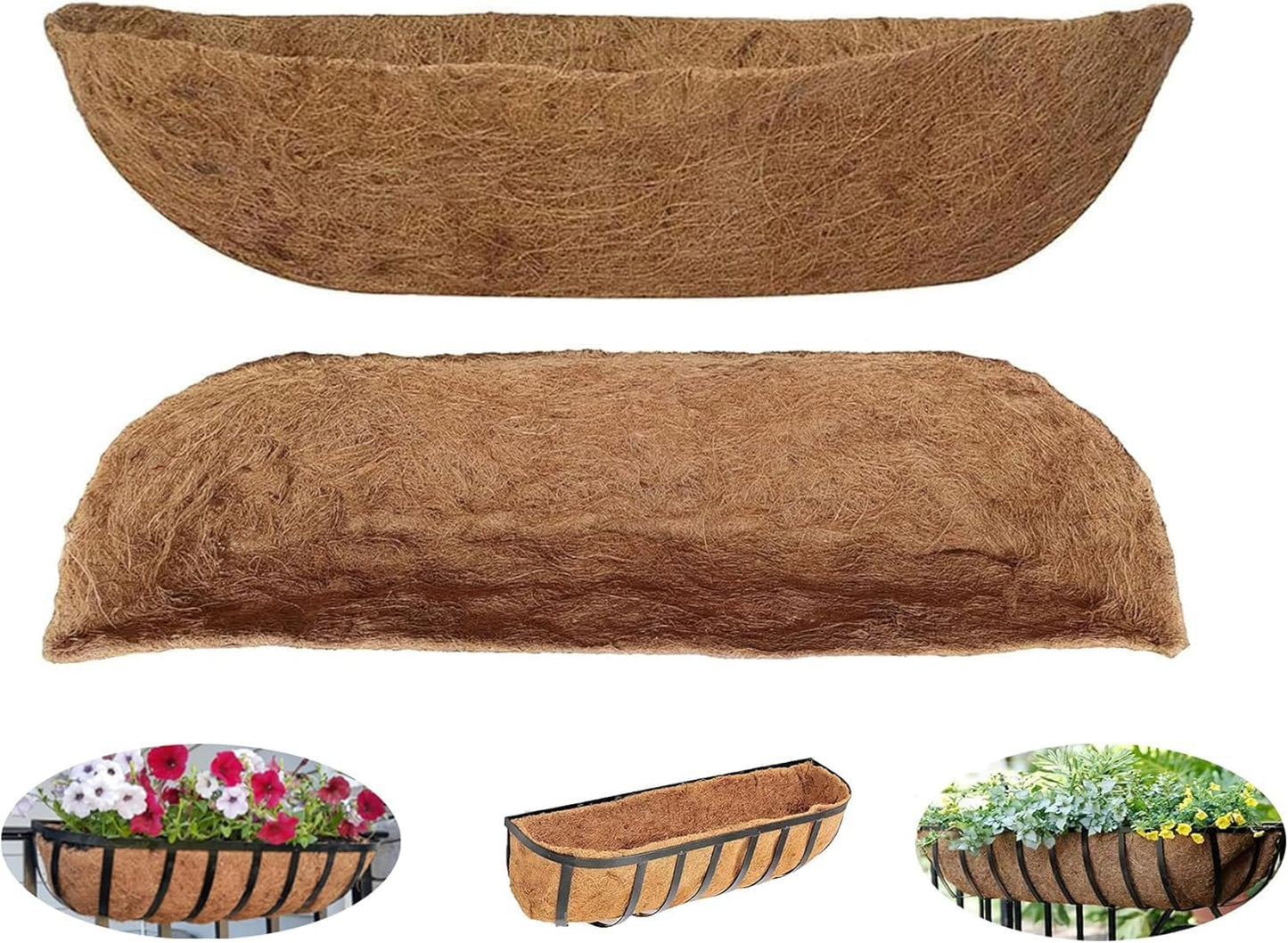 30 inch Replaceable Coco Liner for Railing Basket Horse Trough Coco Liner for Window Box, Coco Liner for Fence Flower Baskets 100% Natural Coir Liners for Basket(30 in / 4Pcs)