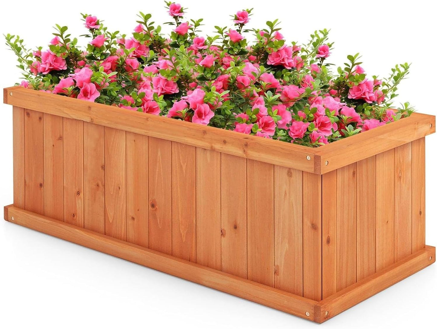 LDAILY Raised Garden Bed, Outdoor Rectangle Flower Beds with 4 Detachable Bottom Panels & Drainage Holes, Wood Planter Box for Flowers/Vegetables/Herbs in Backyard Patio