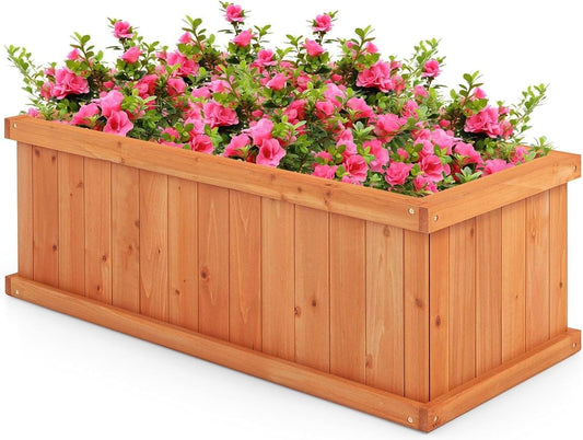LDAILY Raised Garden Bed, Outdoor Rectangle Flower Beds with 4 Detachable Bottom Panels & Drainage Holes, Wood Planter Box for Flowers/Vegetables/Herbs in Backyard Patio