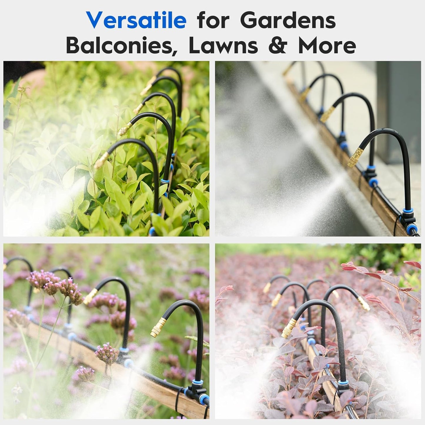 360° Automatic Drip Irrigation Kit - 5/16'' Tubing, Adjustable Universal Spray Nozzle, Copper Atomizing System for Garden/Lawn/Greenhouse - Multi-Directional Rotation, Quick Connectors, 33FT