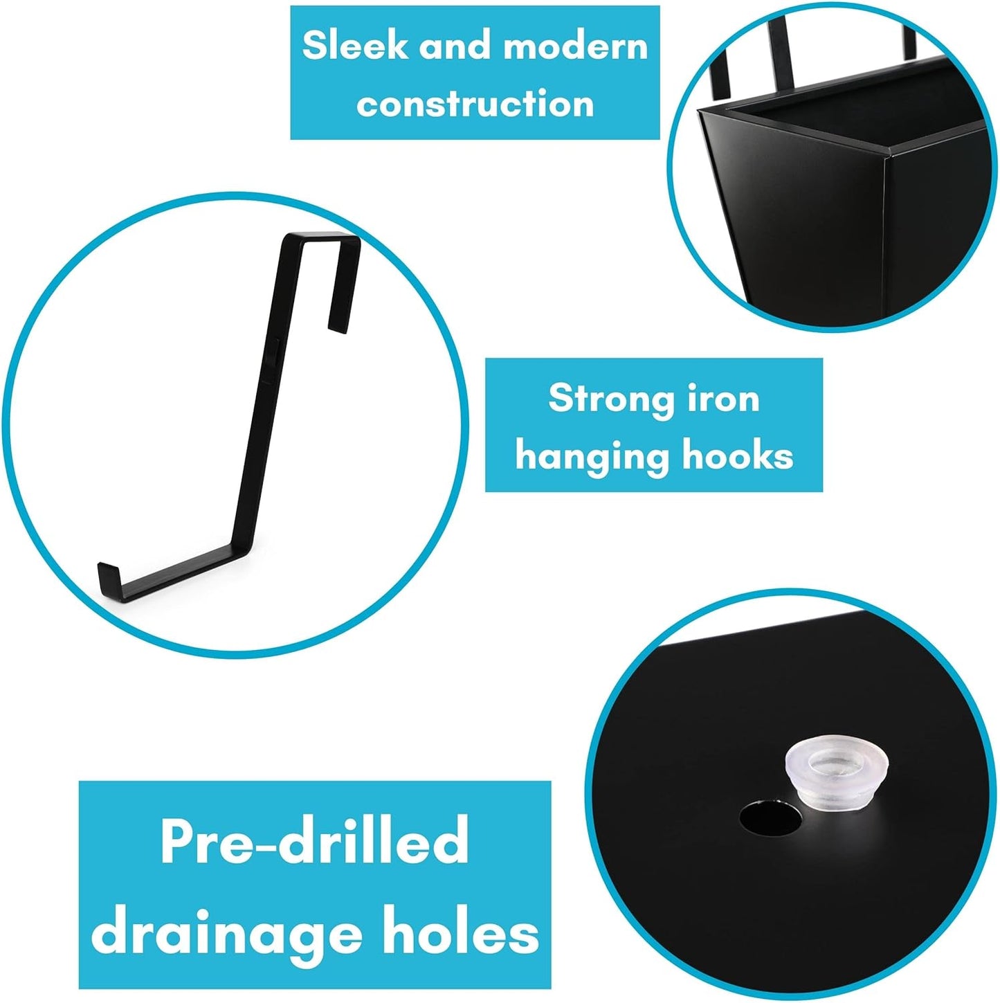 BIRDROCK HOME 1pk Metal Railing Planter - Balcony Flower Box - Deck Rail Boxes - House Apartment Plant Pot - Black