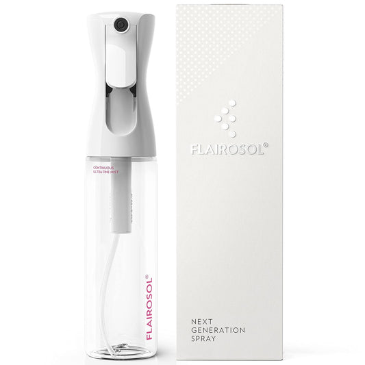 FLAIROSOL - The Original, Continuous Ultra Fine Mist Spray Bottle, Multi-Tasking Marvel for Hair, Skin, Home, Pet Care and more, Refillable and Reusable, 10.1oz/300ml (Clear Bottle-Pink Print)