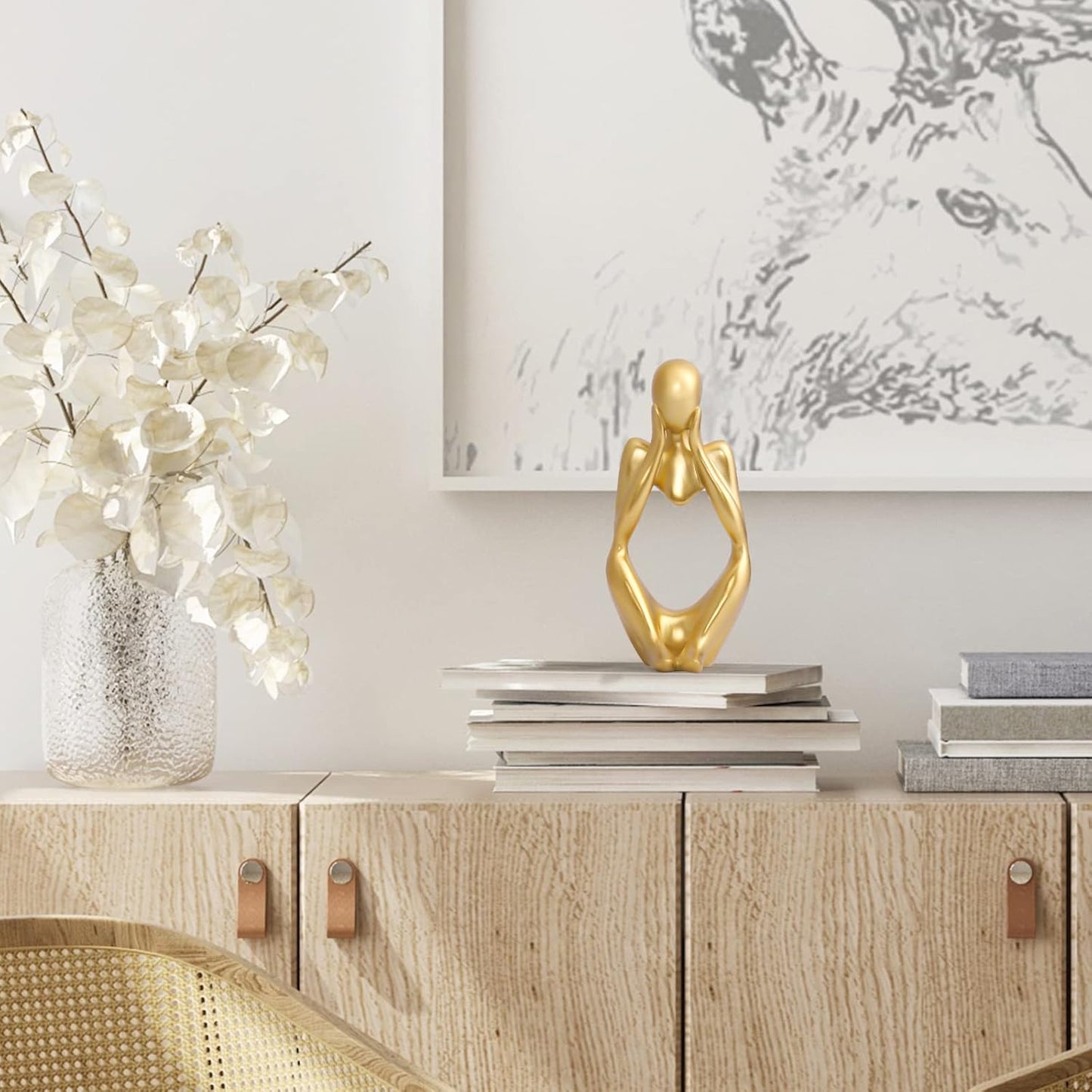 INNOLITES Resin Statue Thinker Style Decoration Abstract Sculptures Collectible Figurines for Home Decor Modern Office Shelf Desktop (Gold-Focus)