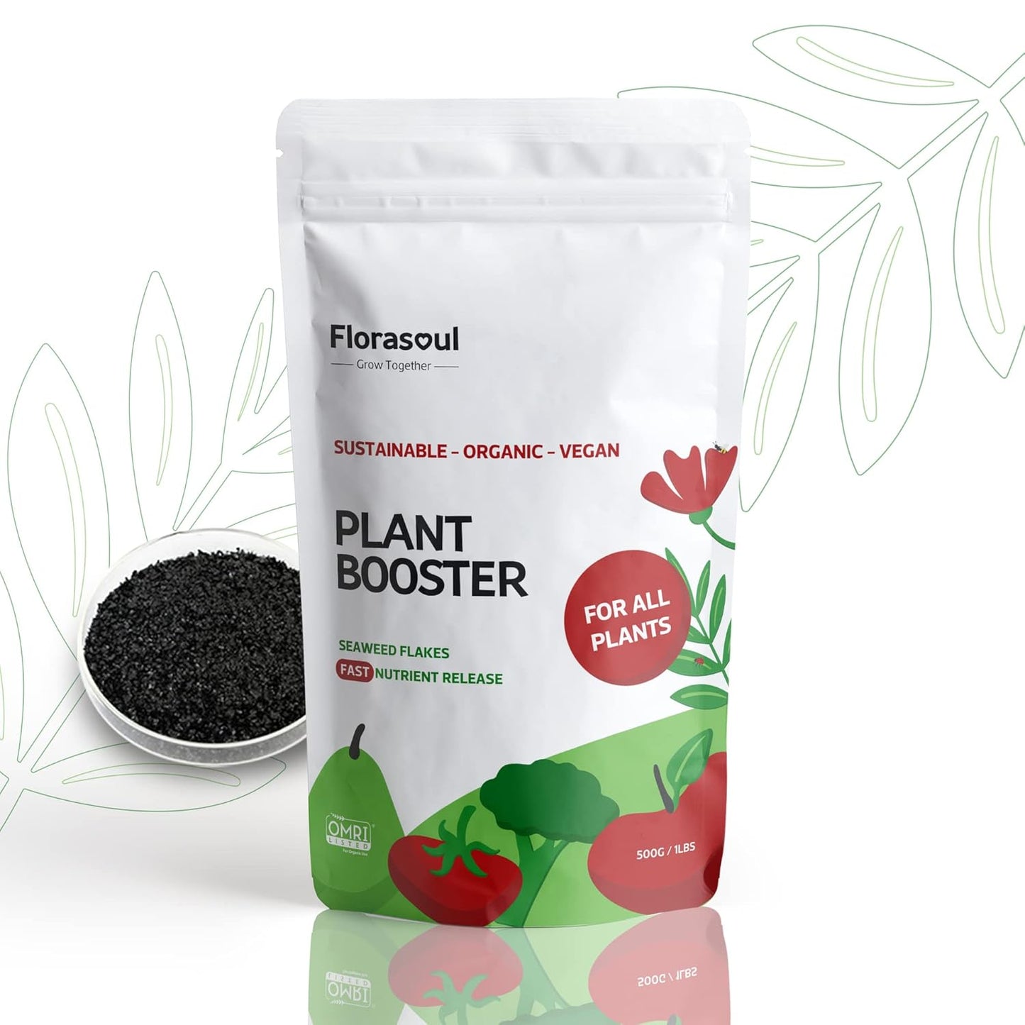 Florasoul® Plant Booster – Organic Vegan Fertilizer for Self-Sufficient Gardeners! All-Purpose, Nutrient-Rich Plant Food for Lush Growth, Vibrant Flowers & Healthy Soil – 100% Natural, Pet-Safe