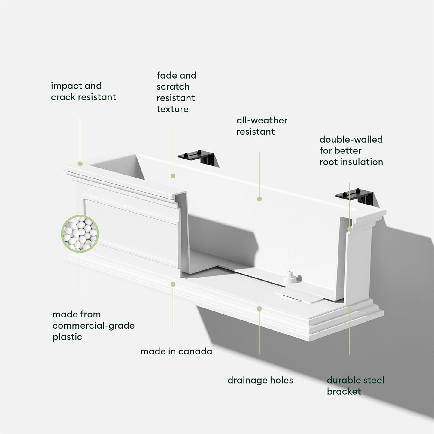 Veradek Brixton Series Plastic Railing Planter - Rectangular Planter for Outdoor Deck/Balcony | Crack-Resistant with Adjustable Rail Attachment | Classic Estate Design for Herbs, Succulents, Flowers