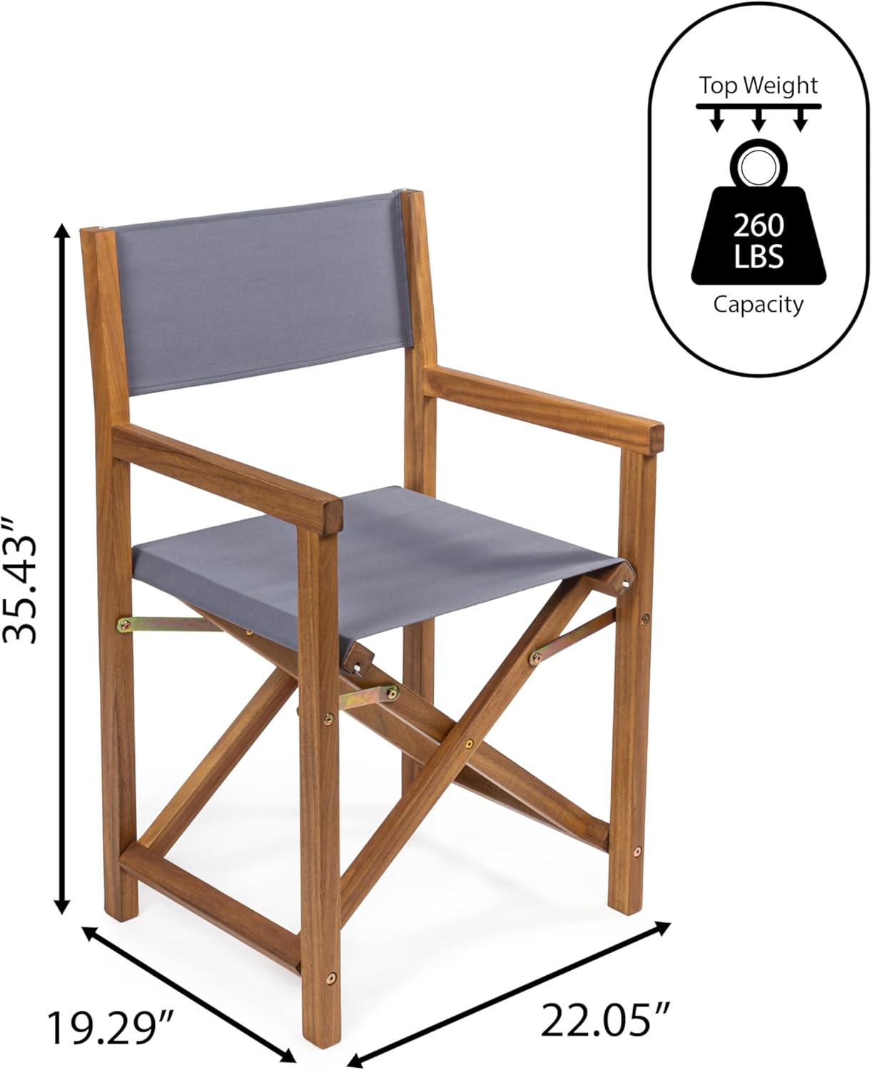 JONATHAN Y DRC1000A-SET2 Cukor Classic Vintage Outdoor Acacia Wood Folding Director Chair with Canvas Seat Mid-Century, Modern, Traditional, Bohemian, Coastal, Minimalist, Gray/Teak Brown (Set of 2)