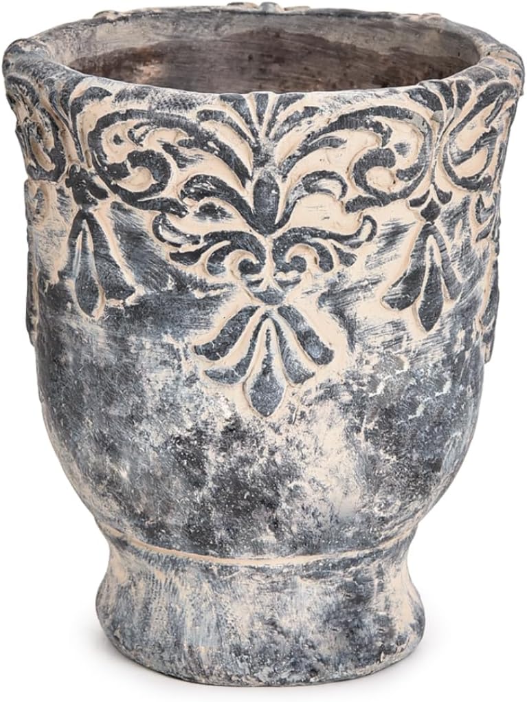 Sungmor 5.9 Inch Cement Plant Pot for Plants, Succulent Planter with Embossed Design, Vintage Concrete Flowerpots with Drainage Hole, Decorative Orchid Houseplant Pot Indoor Outdoor Plant Container