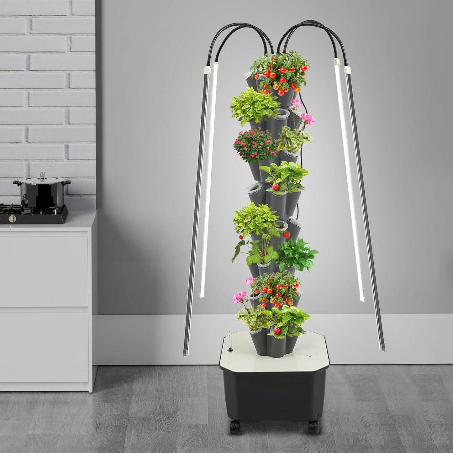 Hydroponics Growing Tower w/LED Light,8 Tiers 40-Hole Vertical Planter Tower,Smart Garden Growing System Kit for Fruits Vegetables Herbs (Grey)