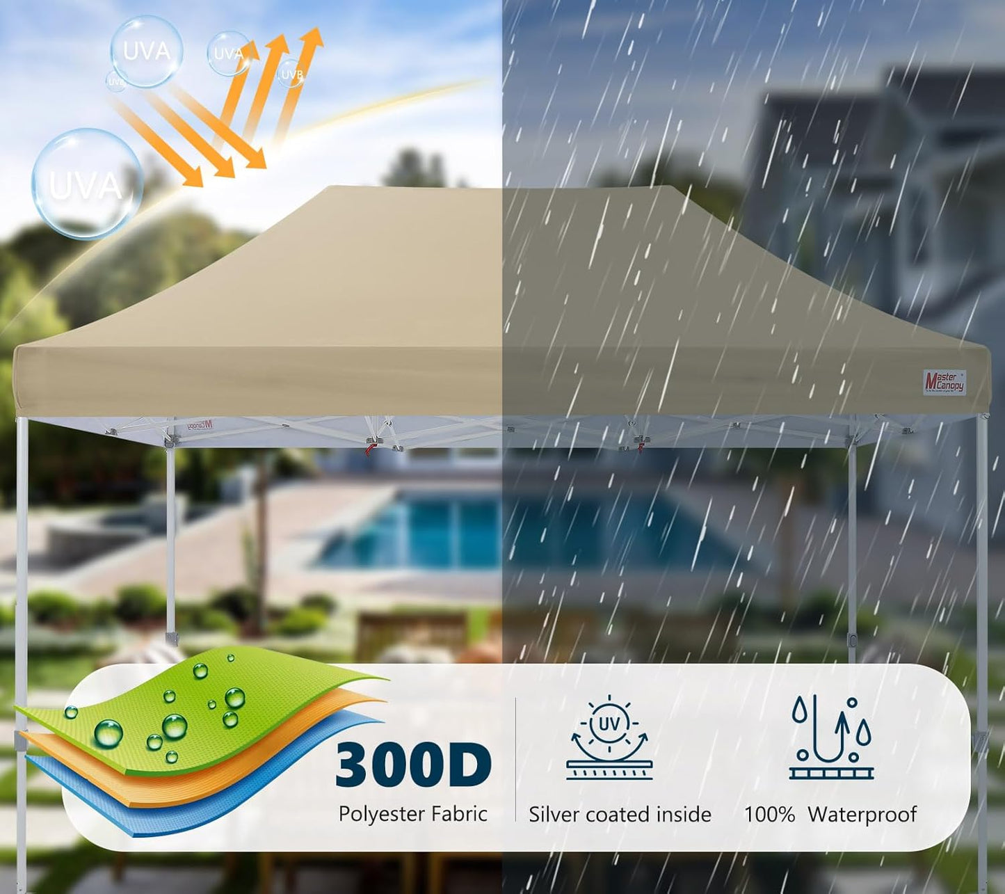 MASTERCANOPY Pop Up Canopy Tent Commercial Grade 10x15 Instant Shelter (Beige)