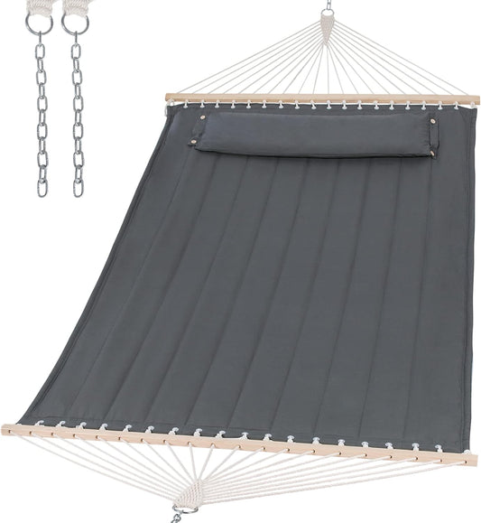 SUNCREAT Portable Tree Hammock with Hardwood Spreader Bar, Extra Large Soft Pillow, Heavy Duty 2 Person Hammock for Indoor, Outdoor, Gray