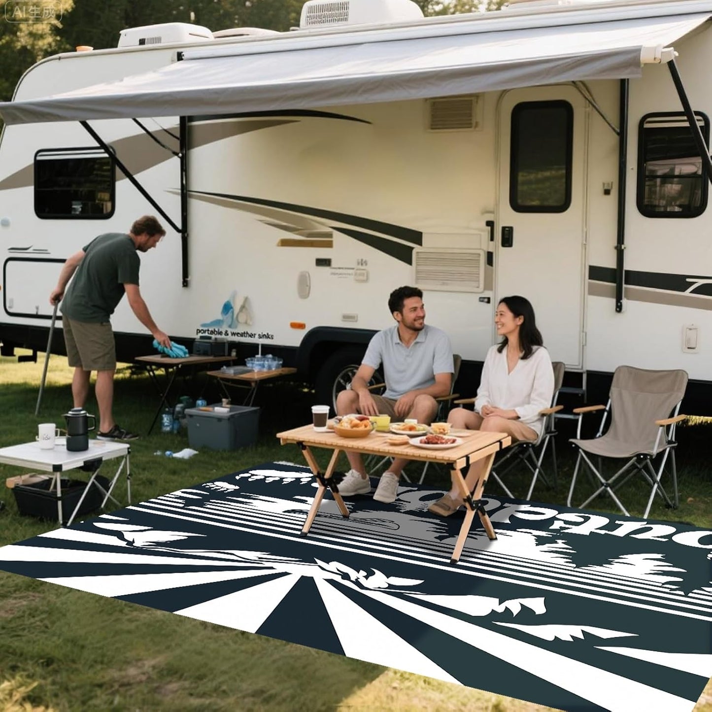 WILDROOTS 5x8 Feet Mountain & Sea Ship Plastic Outdoor Rug, Stain Resistant Waterproof Reversible Outdoor Patio Rug, Fade Resistant Camping Rug