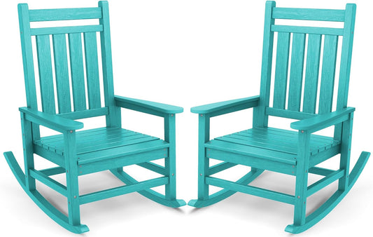 SERWALL Oversized Outdoor Rocking Chair Set of 2, HDPE Rocker for Adults, Patio Rocking Chairs for Porch, Aruba
