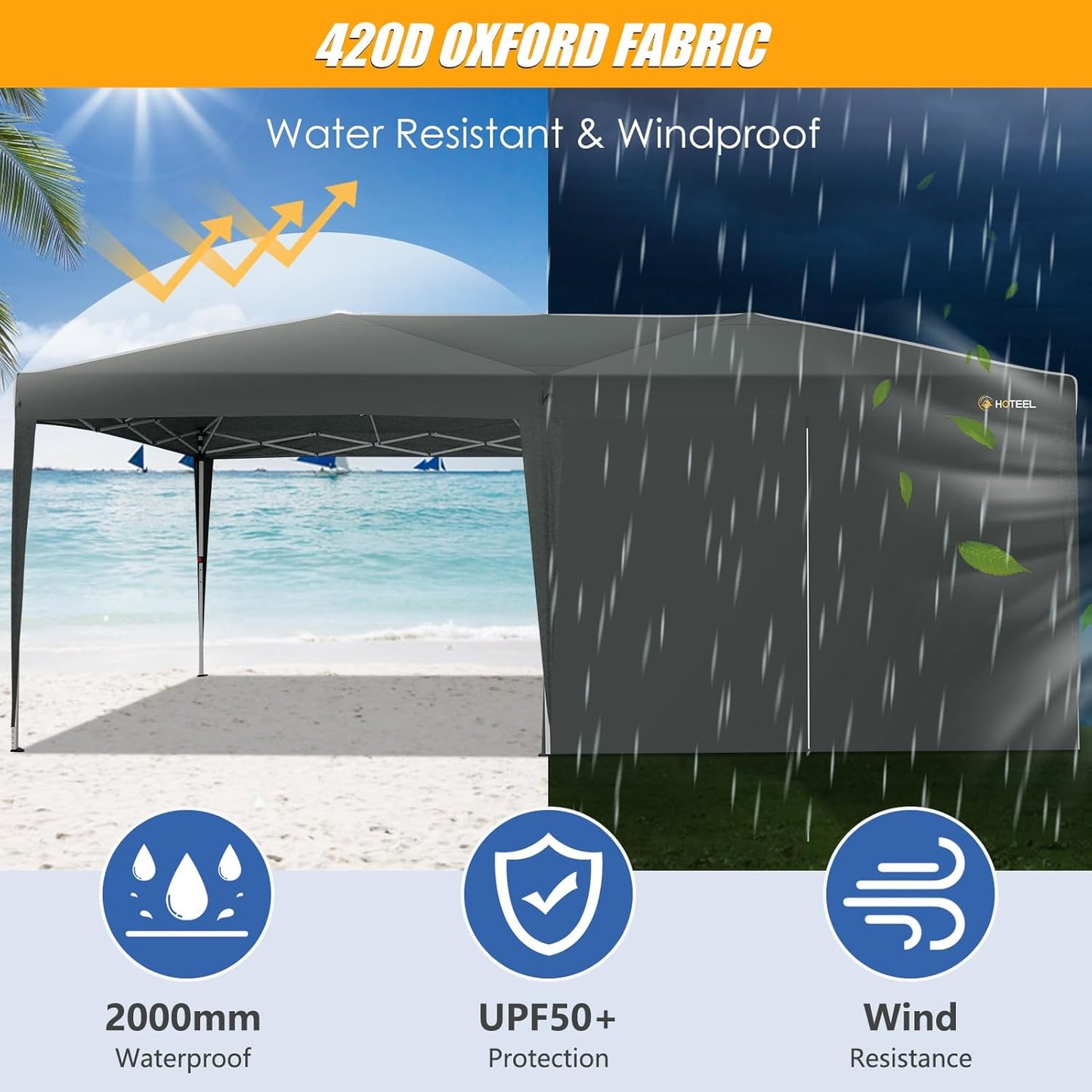 HOTEEL 10x20 Pop up Canopy with 6 Sidewalls, One Push Instant Setup Outdoor Canopy Tent with Reinforce Rod, Weight Bag, for Parties, Events, Gray