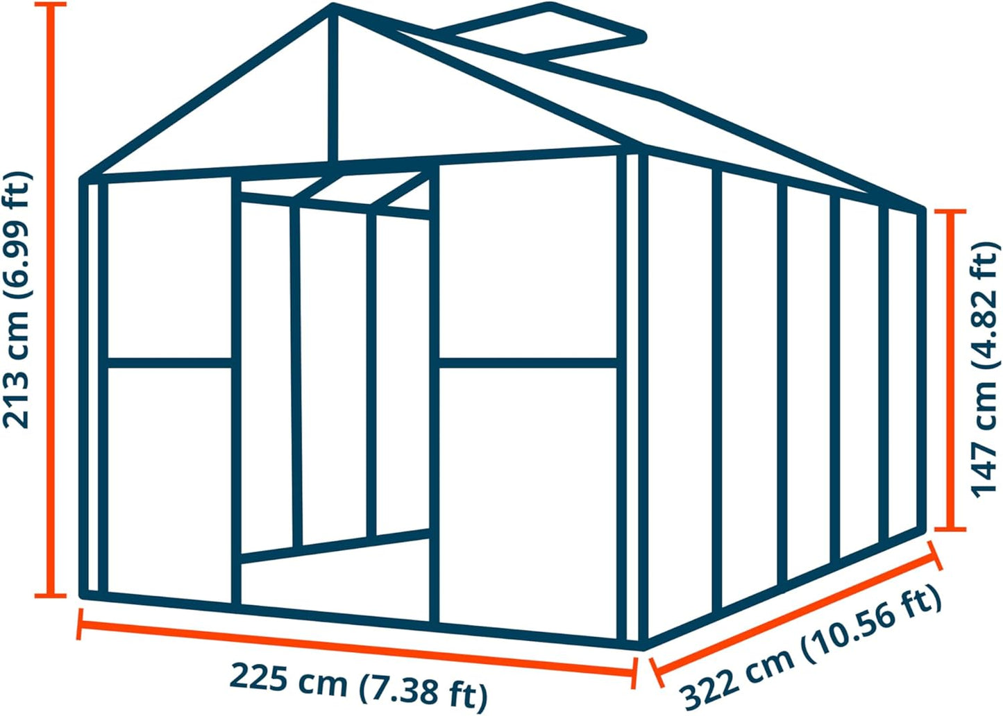 Greenhouse Topas 5 Aluminum Frame 7.4 x 10.6 ft with Approx. 6 mm Polycarbonate Panels