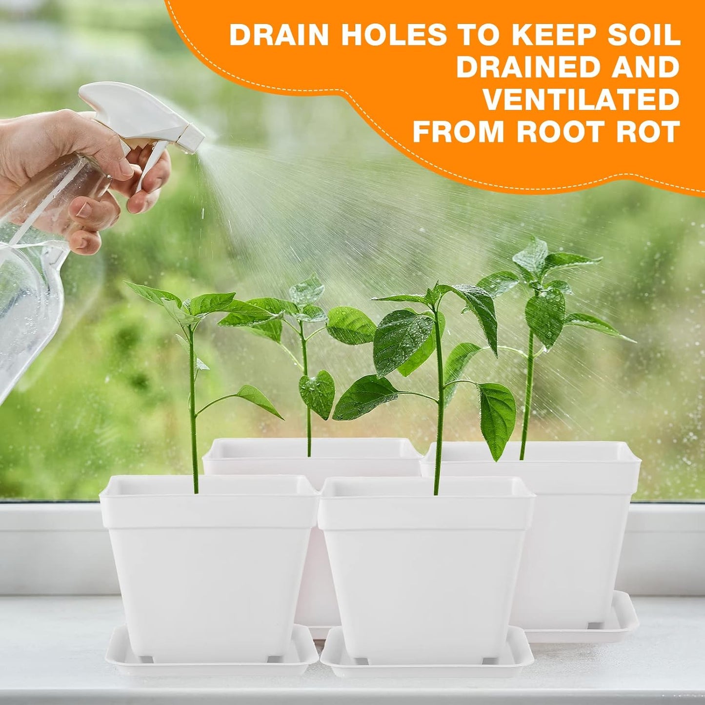 100 Pieces 4 Inch Flower Pots Square Plants Nursery Pot Plastic Plant Seedling Pots Nursery Transplanting Planter Container with Saucer for Indoor Herbs Succulents Balcony Garden Office (White)