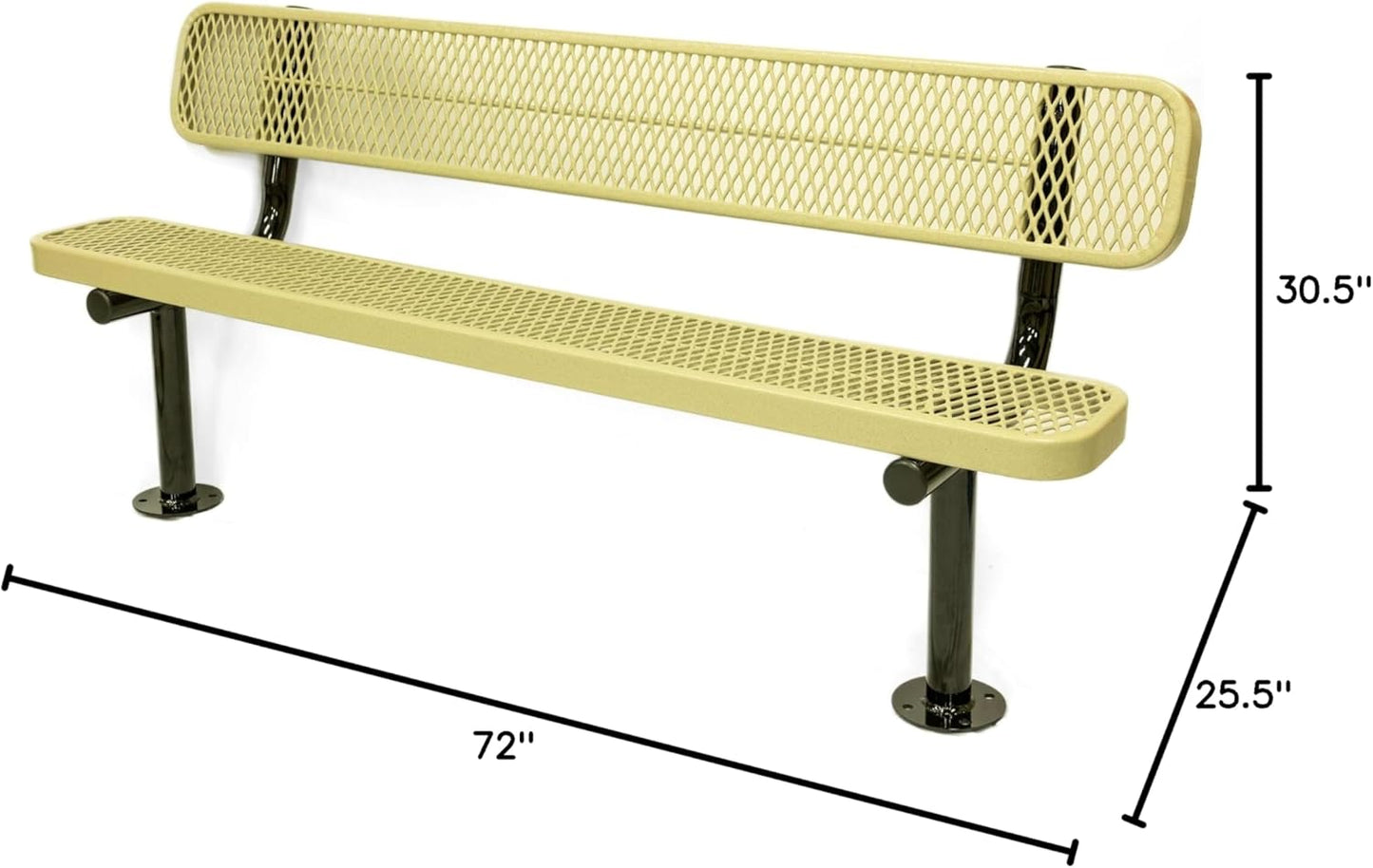 Coated Outdoor Furniture Heavy-Duty Outdoor Bench Thermoplastic Coated, Expanded Metal, Commercial-Grade Seating, Made in America (Surface with Back, 6 Ft, Textured Sandstone)