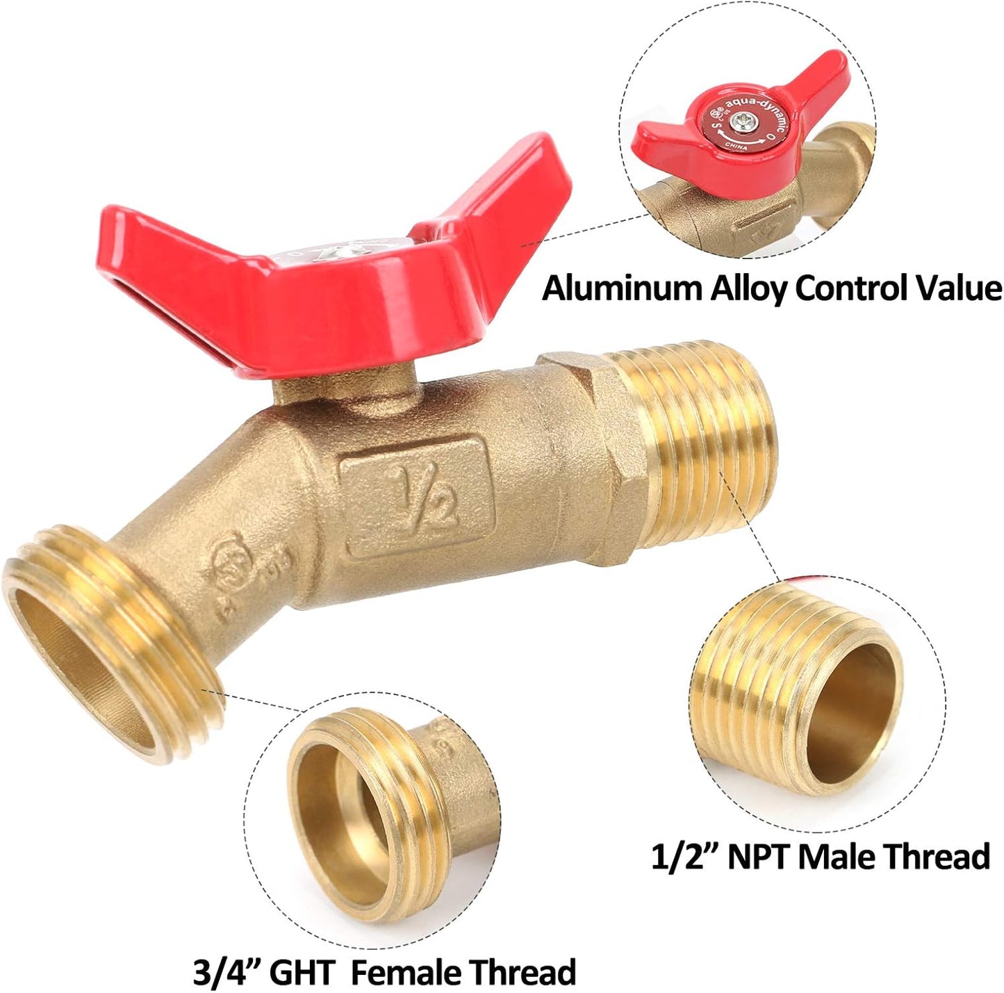 STYDDI Solid Brass Rain Barrel Spigot, Quarter Turn Ball Valve Faucet with Heavy-Duty Bulkhead Fitting Adapter for Aquariums, Water Tanks, Tubs, Pools