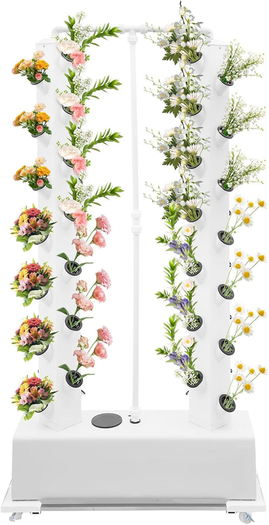 Hydroponic Growing System Indoor Outdoor, 56-Plant Vertical Garden Planter Germination Kit, Hydroponics Growing Tower, Smart Garden Vegetable Plant Kit with Pump & Wheels, White Base