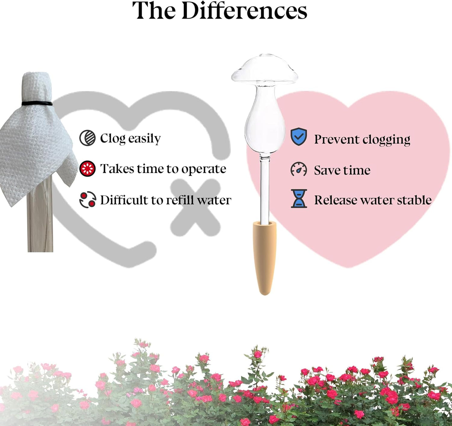 3 Pack Non-Clogging Mushroom Plant Watering Globes with Terracotta Spikes, Hand Blown Glass Self Watering Planter Insert Plant Watering Devices Bulbs for Indoor and Outdoor Plants