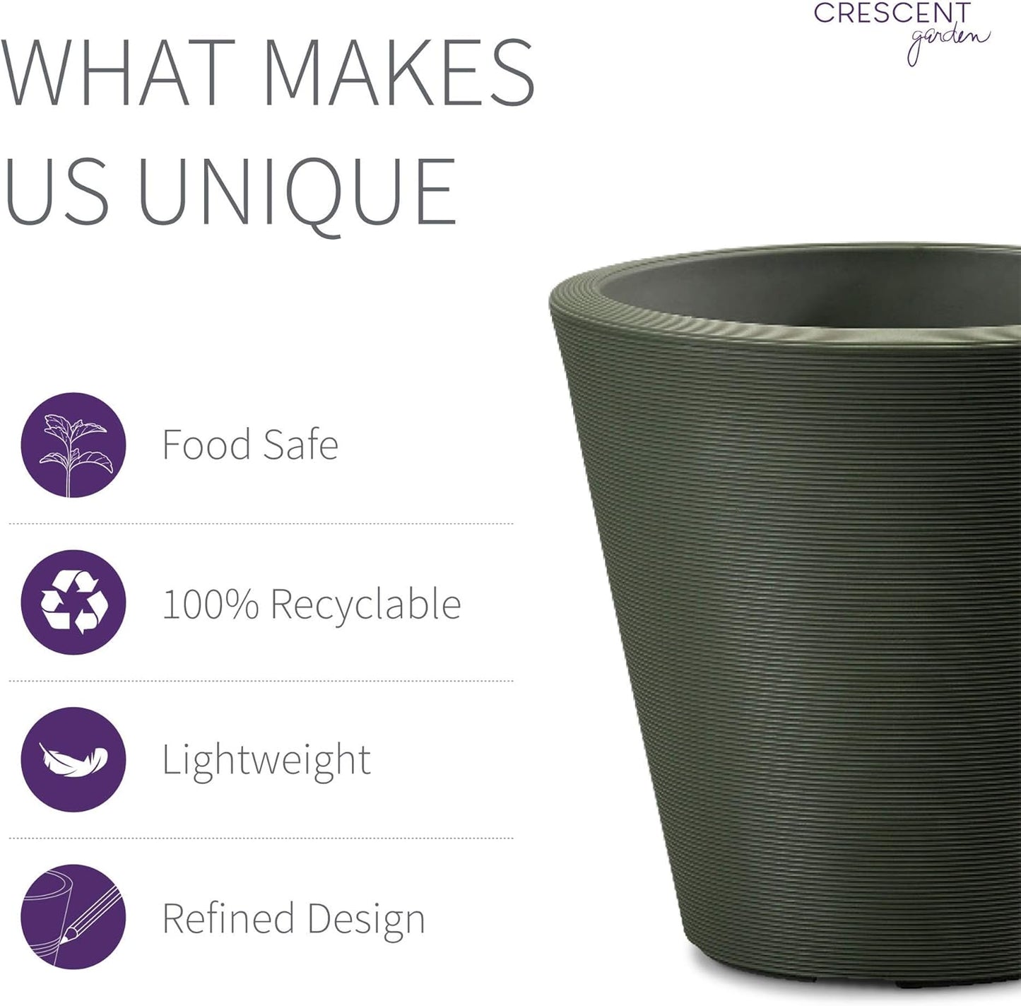 Crescent Garden Madison Planter– Weather-Resistant, Double Walled Indoor/Outdoor Plant Pot with Drain Hole – Large Plastic Plant Pot, 26" W (Olive)