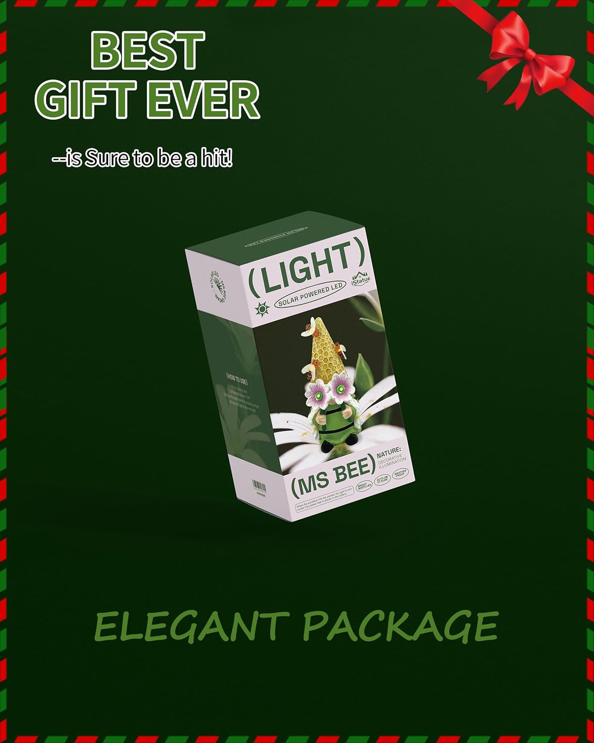 iStatue Solar Garden Gnome Figurine Light with Bees Sunflower, 9.5'' Resin Outdoor Statue for Yard Patio Decor Lawn Ornaments Porch Garden Gifts for Women/Girl (Ms Bee Gnome)