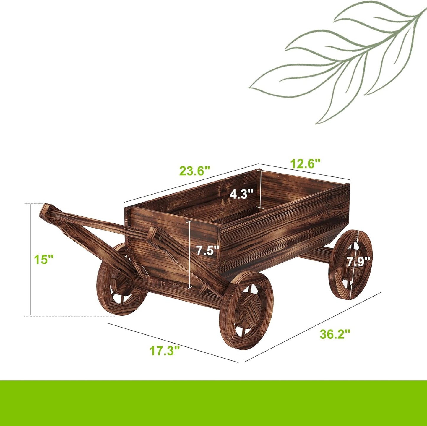 Wooden Flower Cart with Wheels Wooden Wagon Planter Outdoor Garden Planter Decor Planter for Patio Balcony Trolley Decoration Succulent Flower Pot, Indoor Backyard Balcon Decor.（L）