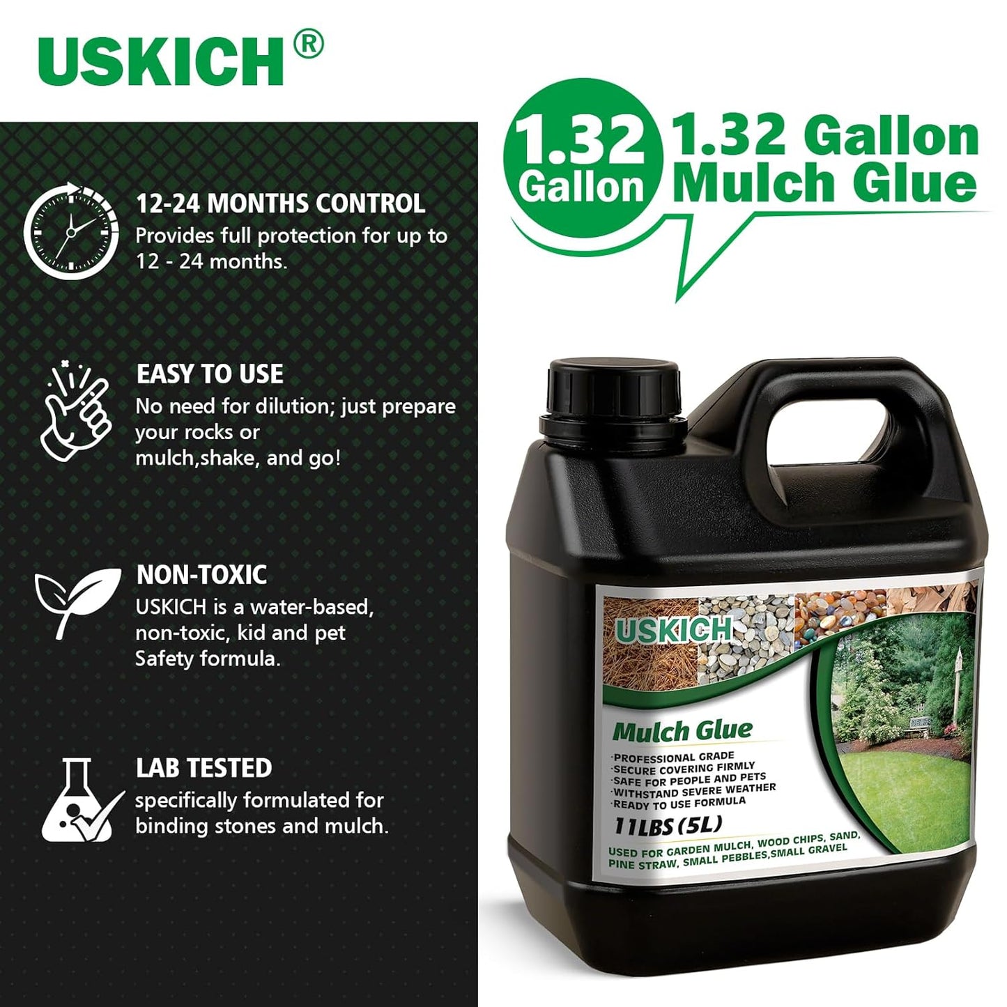 Mulch Glue for Landscaping, 1.32Gallon Rock Glue,No-Toxic Long-Lasting,Fast-Dry Strong Pebble Binder, Powerful Pea Gravel Binder for Garden, Pine Straw for Outdoor,Mulch Lock and Pea Gravel Stabilizer